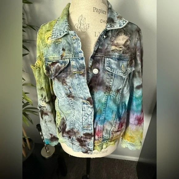 Jean Jacket size large women veveret tie dye vintage - Picture 2 of 4